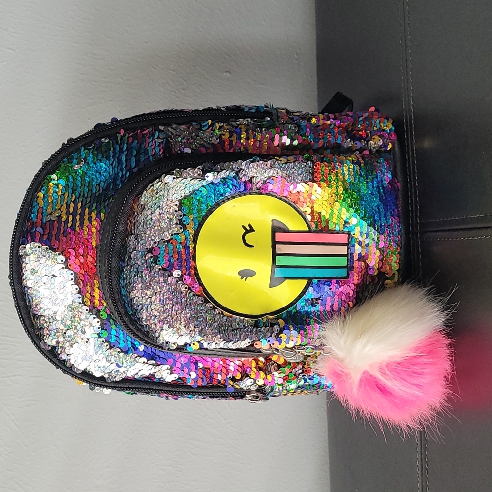 Rainbow sequin emoji mini backpack